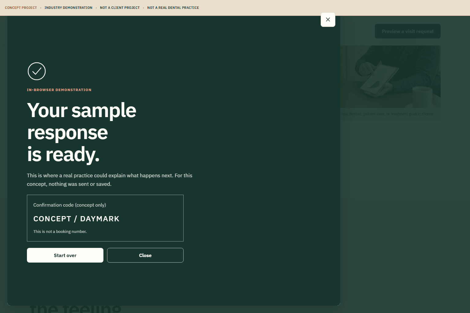 Daymark Dental House concept booking screen