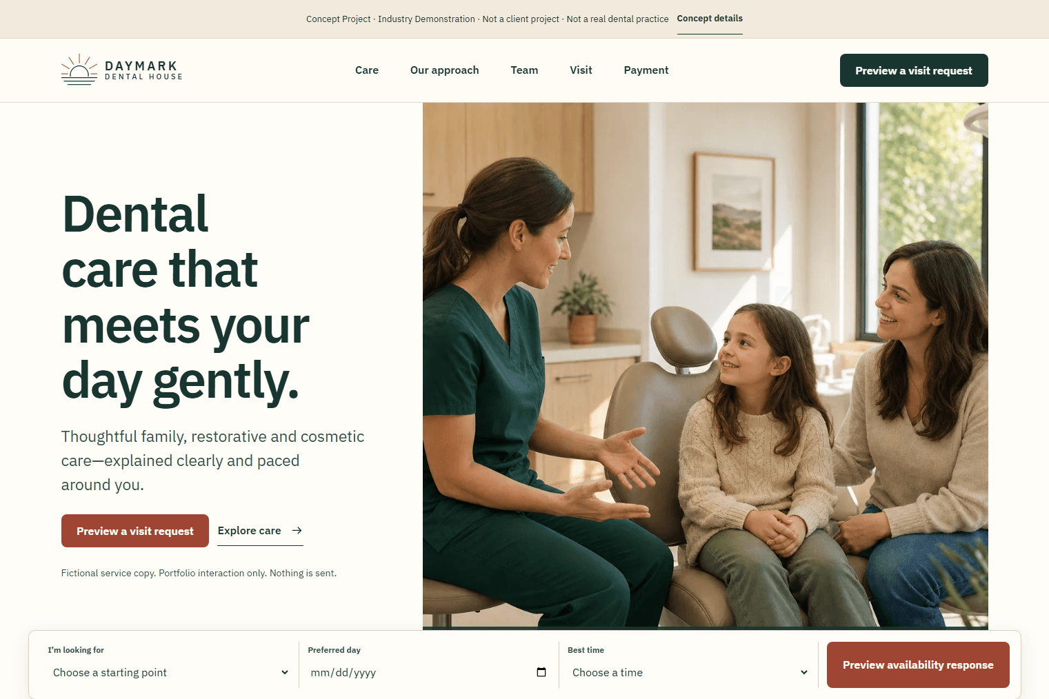 Daymark Dental House website concept homepage