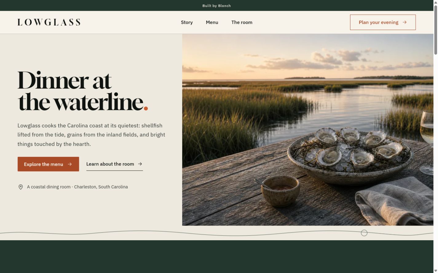 LOWGLASS restaurant website concept homepage