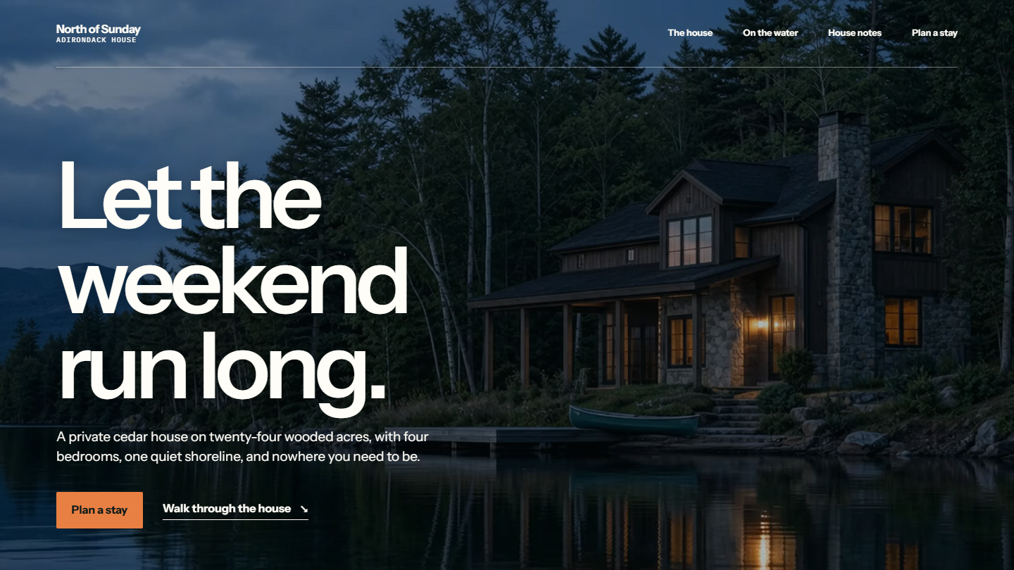 North of Sunday Adirondack hospitality concept homepage