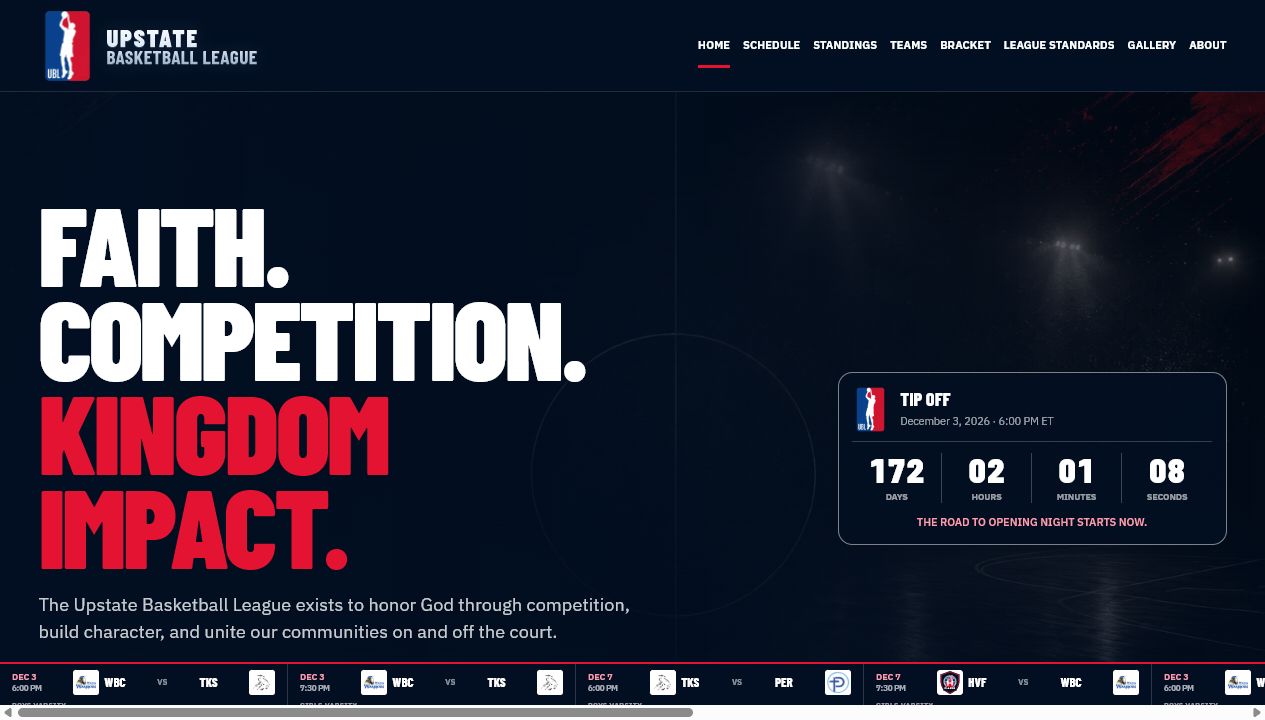Upstate Basketball League website preview